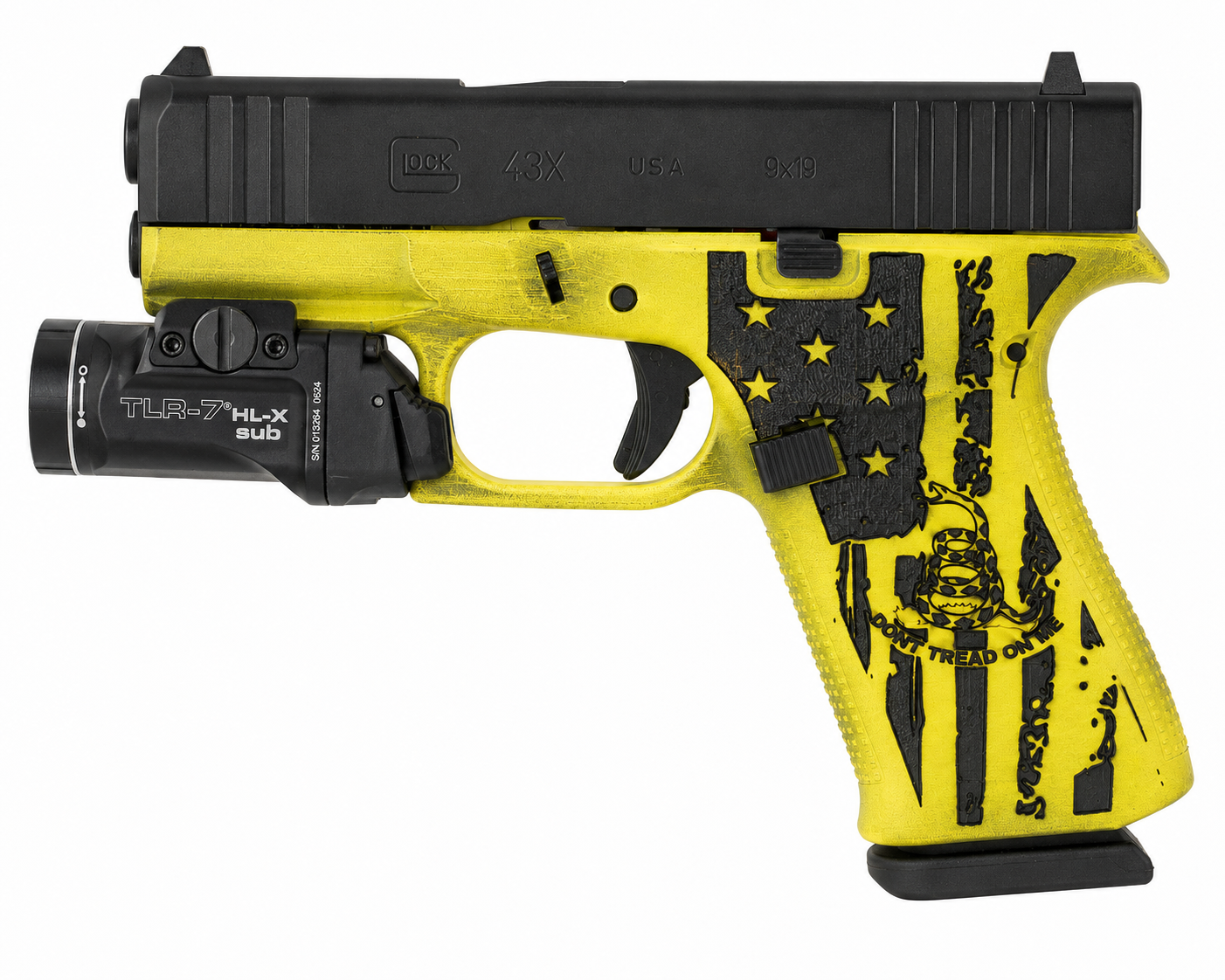 B28 / Glock 43x 9mm Gadsden Don't Tread On Me w/Streamlight TLR7-SubX (1,000 Lumens with SL-B9 Battery)